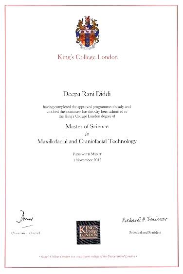 Master In Clinical Maxillofacial and Craniofacial technology, Kings College London